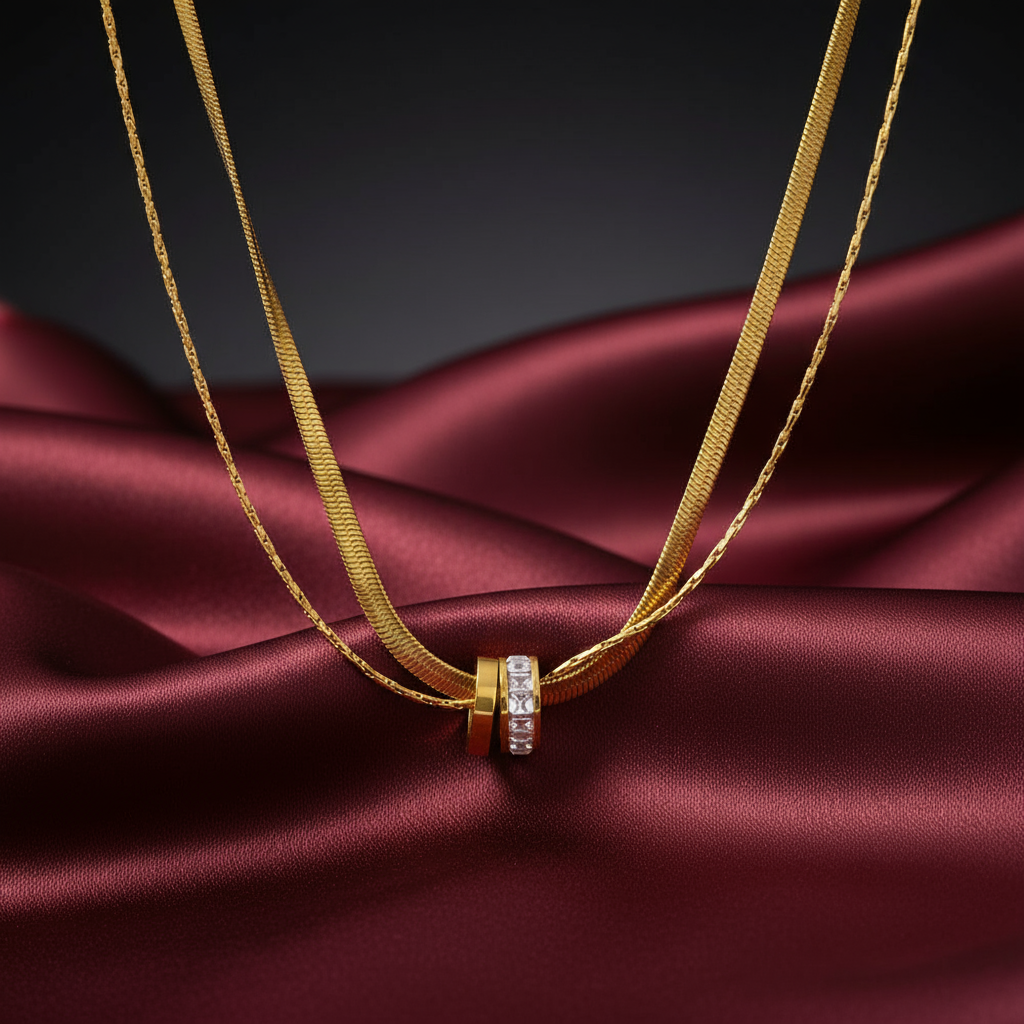 2 Layered Diamond Ring Necklace