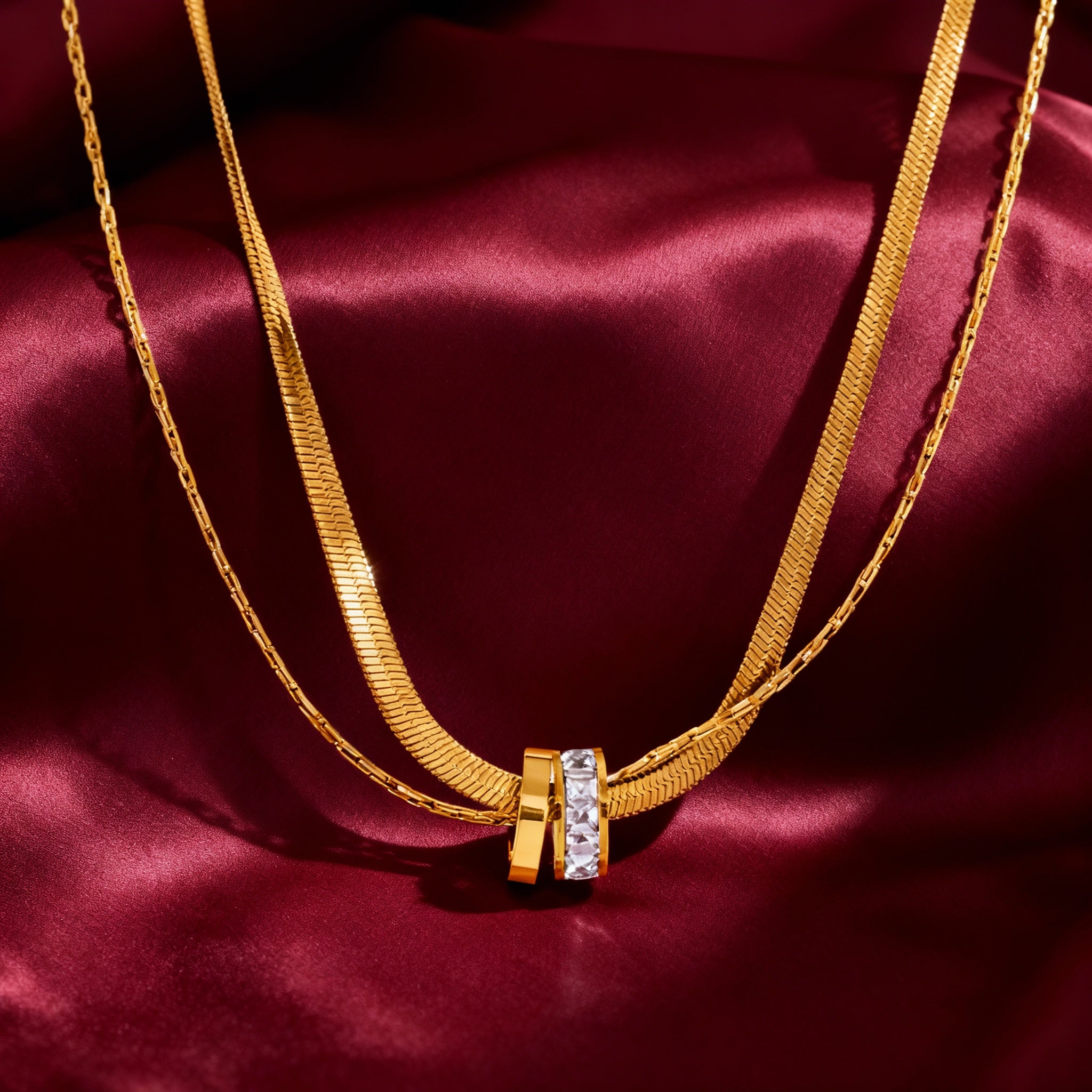 2 Layered Diamond Ring Necklace