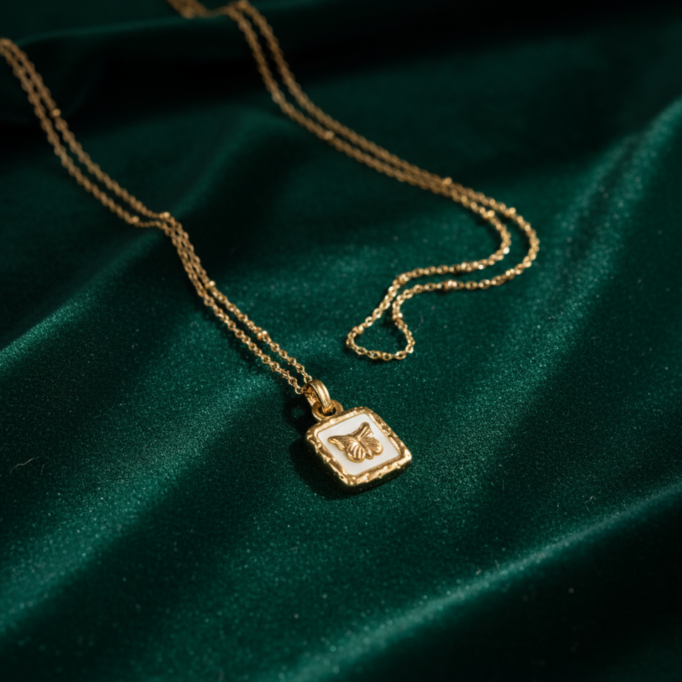 Butterfly Embossed Gold Accent Necklace