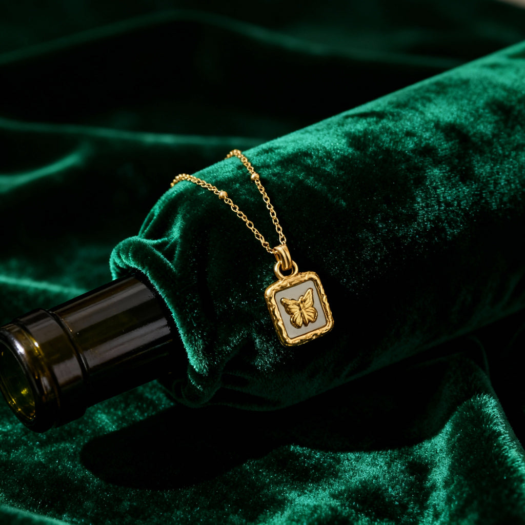 Butterfly Embossed Gold Accent Necklace