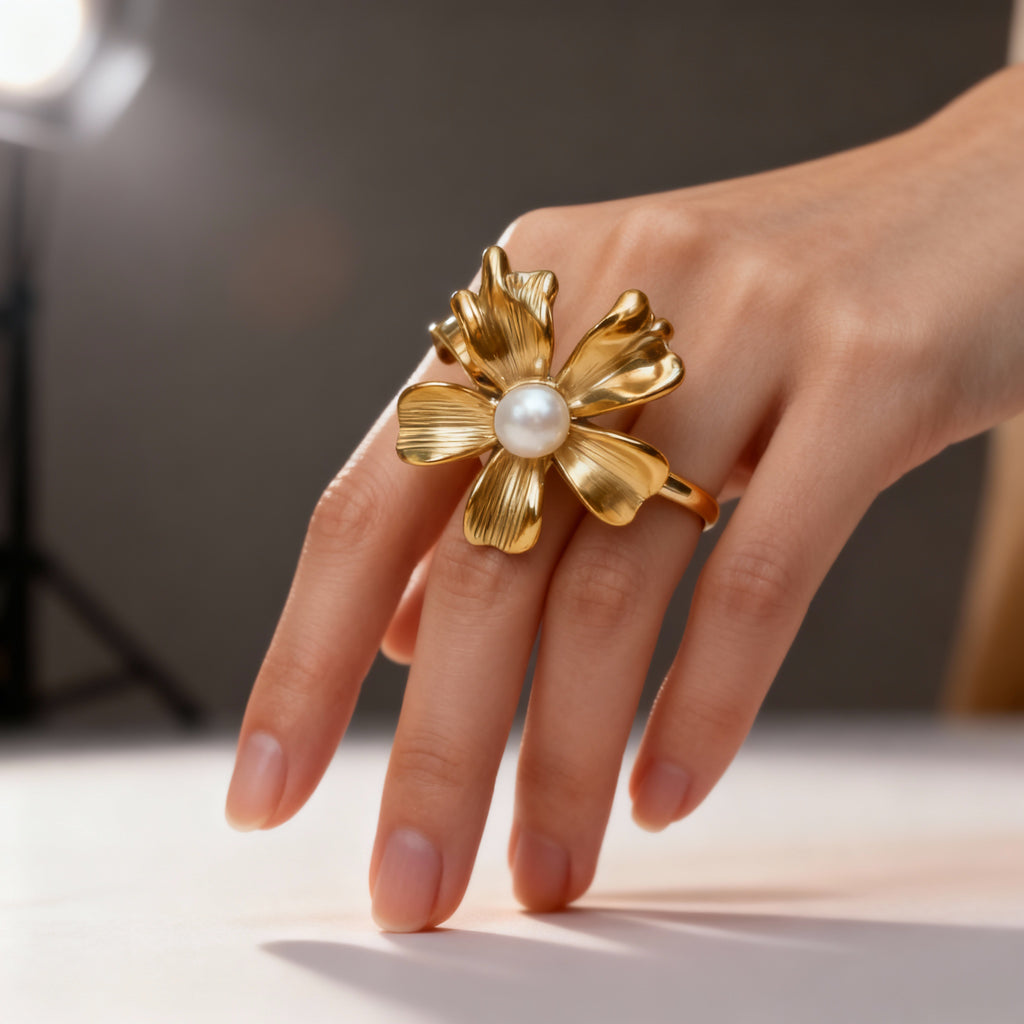 Asymmetric Pearl Accent Ring